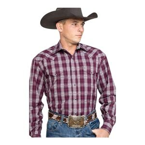 STETSON | MEN'S CEDAR OMBRE PLAID LONG SLEEVE WESTERN SHIRT